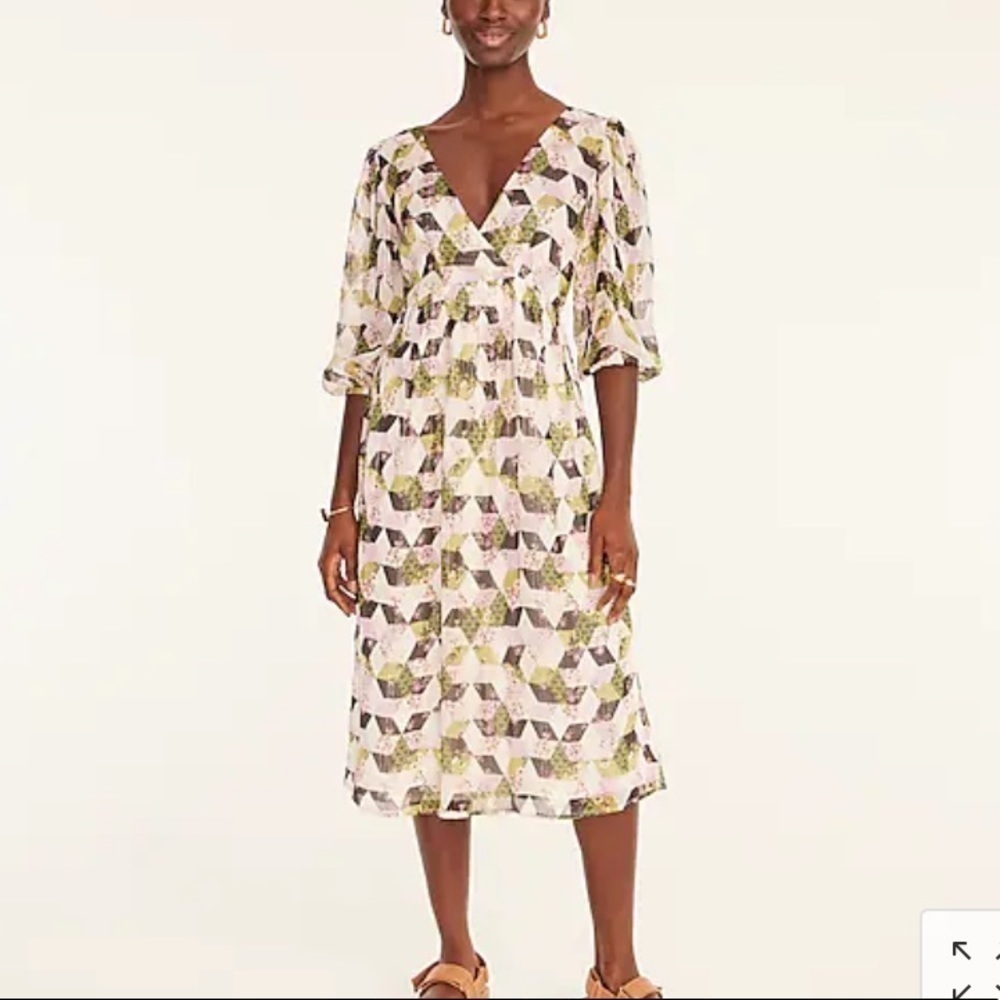 J Crew Lurex® chiffon midi dress in patchwork print BG460